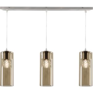 Olucia Hatice - Design Hanglamp - 3L - Glas/Metaal - Amber;Chroom - Rechthoek