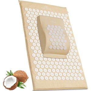 PureRelief Acupressuur Spijkermat – Inclusief Hoofdkussen & Draagtas - 7500 Drukpunten voor Ontspanning & Pijnverlichting - Eco-Friendly & Duurzaam - Beige