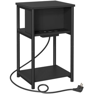 FURNIBELLA-Multifunctionele Bijzettafel – Zwart | Ingebouwde AC- & USB-Poorten | Stijlvol & Praktisch