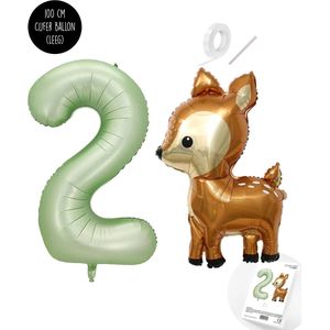 Snoes - Bambi Basis ballon set XXL Cijferballon Olijf Nude 2 - Lief Hert + Cijfer Ballon 2 Jaar - Helium Geschikt
