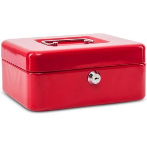 Geldcassette van staal - afsluitbaar - 1 stuk - rood - 20x17x9 cm