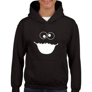 Kinder Hoodie - Hoodie voor kinderen - Zwart - Maat 110/116 - Hoodie leeftijd 5 tot 6 jaar - Cookie monster - Hoodie - witte print - cadeau - Hoodie cadeau