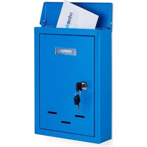 Brievenbus wandmodel met naambordje - metaal - 2 sleutels - blauw