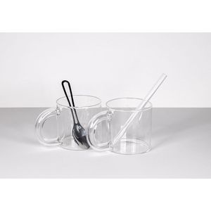 Set van 2 stijlvolle glazen mokken herbruikbare koffie beker met oor / koffiemokken van borosilicaatglas - 300 ml (370 ml tot aan de rand) - vaatwasmachinebestendig - stevige handgreep - cold brew koffieglas - koffiemok - coffee mug - mok - thee glas