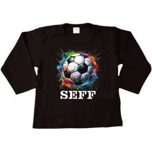 Shirt kind - Naam - Sport - Voetbal Kleuren regenboog - Kinder shirt met lange mouwen - Voetbal shirt met naam - Maat 134/140