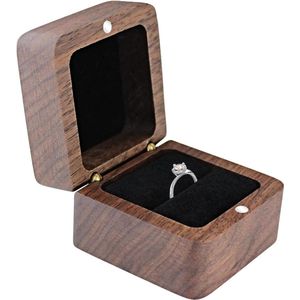Houten ringendoos - Gepersonaliseerd - Verlovingsringbox - Vierkant - Enkele sleuf - Zwart