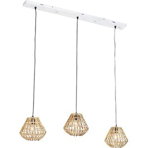 QAZQA diamondcanna - Landelijke Hanglamp eettafel voor boven de eettafel | in eetkamer - 3 lichts - L 120 cm - Naturel - Woonkamer | Slaapkamer | Keuken