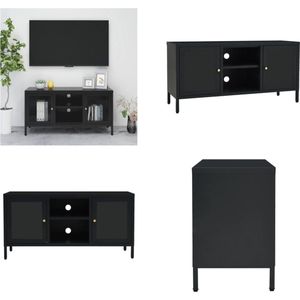 vidaXL Tv-meubel 105x35x52 cm staal en glas zwart - Tv-kast - Tv-kasten - Televisiekast - Televisiekasten