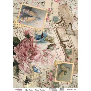 Cadence Rijst Decoupage Papier 343 30x42 cm Postzegels Vintage