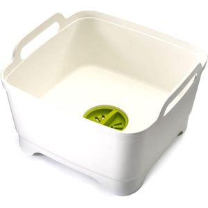 Wash & Drain - Kitchen spoelbak, afwasbak met handgrepen en afvoerstop, 9 liter - wit/groen