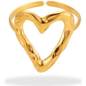 Hartjes Ring - RVS Hartjes ring dames - Stainless steel ring - Waterproof Ring - Hart Ring Goud