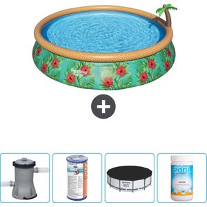 Bestway Rond Opblaasbaar Fast Set Zwembad - Paradijsprint - 457 x 84 cm - Inclusief Pomp Filter - Afdekzeil - Chloor