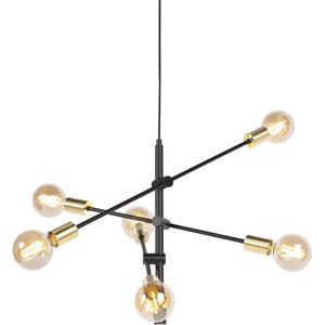 QAZQA sydney - Industriele Hanglamp voor boven de eettafel | in eetkamer - 6 lichts - Ø 78 cm - Zwart Goud - Industrieel - Woonkamer | Slaapkamer