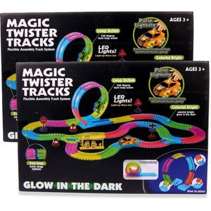 2 STUKS - AMAZING ROADS - Racebaan 3m35 MAGIC TRACKS Geeft licht in het donker - Flexibele Magic Tracks