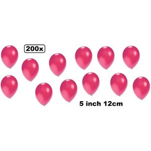 200x Mini ballon metallic fuchsia 5 inch(12cm) met ballonpomp - Festival thema feest party verjaardag huwelijk