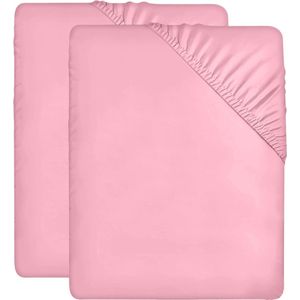 Set van 2 hoeslakens 90x190cm - roze - geborsteld microvezel hoeslaken - 35 cm diepe zak