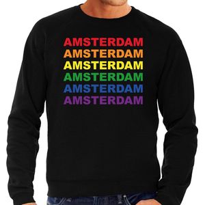 Regenboog Amsterdam gay pride / parade zwarte sweater voor heren - LHBT evenement sweaters kleding XXL