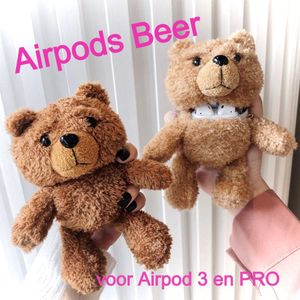 Airpods Case voor 3 en PRO BEERTJE Lichtbruin - Beschermhoes Air Pods - Draadloze Airpods Oordopjes Hoesje - Earphone Accessoire Bear - Mode Fashion Pluche Bo de BEER lt.bruin case