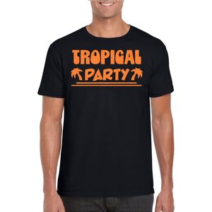 Toppers - Bellatio Decorations Tropical party T-shirt heren - met glitters - zwart/oranje -carnaval/themafeest XS