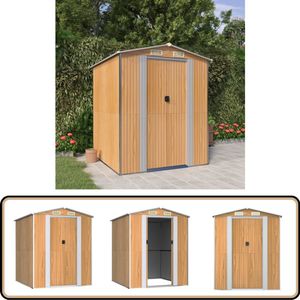 vidaXL Tuinschuur - 192x191x223 cm - Lichtbruin Staal Tuinhuisje - Schuurtje - Opslag Ruimte - Houten Schuur - Metalen Schuur