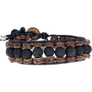 Bela Donaco Armband Classic B8 - Zwart - Lavasteen - kokos - leer