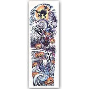 GlittersXL - Temporary Tattoo Sleeve Halloween (48x17 cm) [Neptattoo Lichaam en Gezicht - Make-up nep wond tattoo spin bloed pompoen geest heks masker- Tijdelijke tatoeage - Nep Fake Tattoos - Water overdraagbare festival sticker henna outfit tattoo]