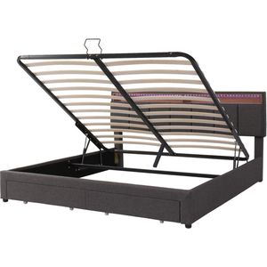 Gotagee Gestoffeerd bed Tweepersoonsbed Multifunctioneel bed Opbergbed Platformbed Slaapkamerbed Logeerbed Met twee lades en LED-verlichting Bed met opbergruimte Eenvoudig bed voor de slaapkamer Bed zonder matras 160x200cm