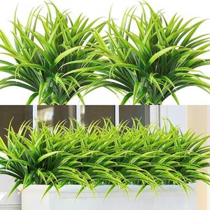 S&Dshopline® 6 stuks kunstplanten, 40 cm, gras, kunststof planten, binnen en buiten, uv-bestendig, groen kunstgras voor thuis, raam, tuin, terras, pad, veranda, decoratie