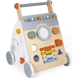 Houten Multi-Activiteiten Loopwagen met Veiligheidsrem - 9 Activiteiten voor Peuters vanaf 1 jaar