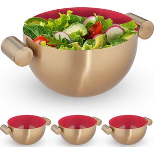 Relaxdays 4x serveerkom rvs - saladeschaal 1 liter - mengkom goud - metalen schaal keuken