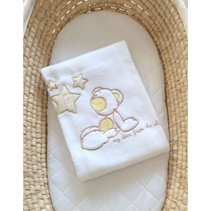 Polar fleece deken voor baby's - Carlo- Teddybeer met Sterren wit