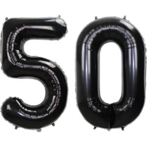 Folie Ballon Cijfer 50 Jaar Zwart Abraham Verjaardag Versiering Helium Ballonnen Sarah Versiering Met Rietje - 86Cm