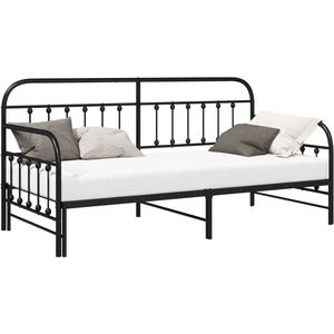 vidaXL - Bedframe - met - uitschuifbed - Zwart - 90x190 - cm - Staal