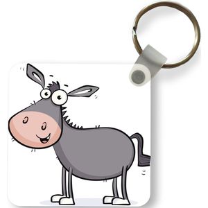 Sleutelhanger - Een illustratie van een grijze ezel - Plastic - Rond - Uitdeelcadeautjes