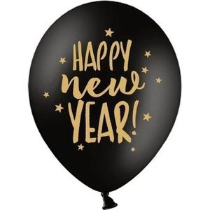 6x Zwarte Happy New Year ballonnen sterren nieuwjaar