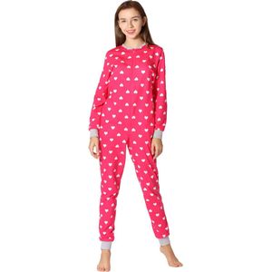 Merry Style Meisjes Jongeren Pyjama Jumpsuit - Lange mouwen - Lange broek - Katoen - MS-MS10-235-PJ - Roze/Harten - 170