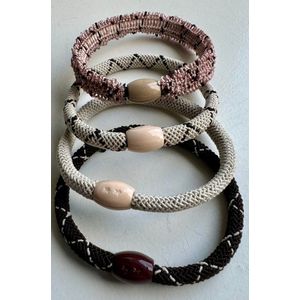 4 stuks - 4 haarelastiekjes met kraal - knekkie haarelastiek met kraal - knekkies haarelastiek en armband - kknekki haarelastiekje gevlochten - banditz elastieken