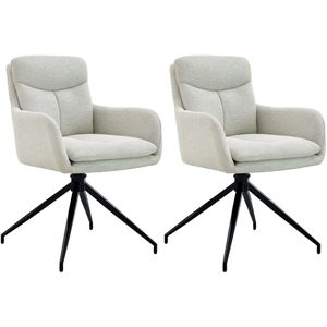 CLP Somers Set van 2 eetkamerstoelen - met armleuning - Draaibare fauteuil - creme