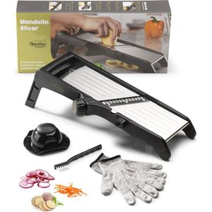 Mandoline - Vlijmscherp - Keukensnijder – Groentesnijder – Incl. Anti Snij Handschoenen en Snij Hulp - Qwality