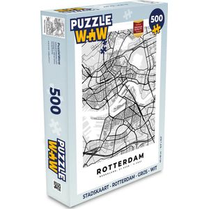 Puzzel Stadskaart - Rotterdam - Grijs - Wit - Legpuzzel - Puzzel 500 stukjes - Plattegrond