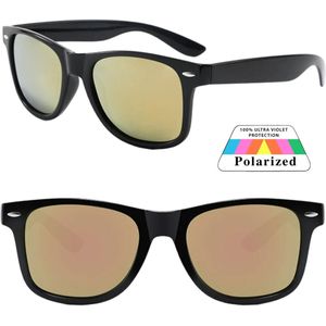 Fako Sunglasses® - Zonnebril Classic Polarised - Polariserend - Gepolariseerd - Polarized - Heren Zonnebril - Dames Zonnebril - Zwart - Roze Spiegel