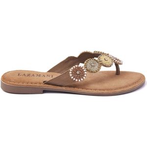 Lazamani Luna Leren Dames Slippers Beige Maat 36