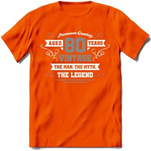 80 Jaar Legend T-Shirt | Zilver - Wit | Grappig Verjaardag en Feest Cadeau | Dames - Heren - Unisex | Kleding Kado | - Oranje - 3XL