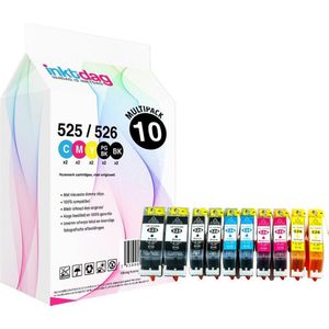 Inktdag inktcartridges voor Canon PGI-525xl / CLI-526xl, multipack van 10 stuks voor Pixma IP4800, IP4850, IP4950, IX6550, MG5150, MG5200, MG5250, MG5300, MG5320, MG5350, MG6150, MG6250, MG8150, MG8250, MG715, MX715, MX884, MX885, MX895