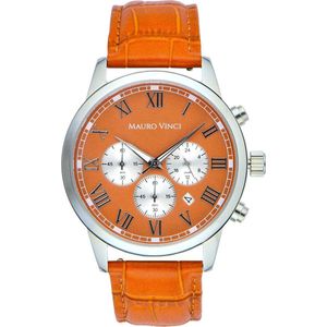 Horloge heren cognac - Mauro Vinci Staal Zilver - Cognac met lederen bewaardoos - Sports line 420 stalen horloge met Japans binnenwerk