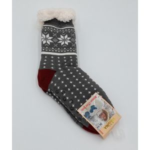 Kerstsokken dames sokken wintersokken gevoerde sokken huissokken fleece sokken dikke sokken fluffy sokken slofsokken warme sokken grijs maat 35-38