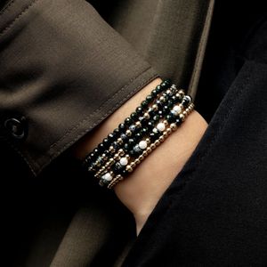 Rebel & and Rose - Armband - Mix Glass Rocks Blackeopard Gold - 4mm Armband - RR-40159-G Dames