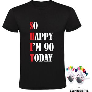 So Happy I'm 90 Today Heren T-shirt met leuke zonnebril - shit - feest - verjaardag - cadeau - verjaardagscadeau - 90 jaar