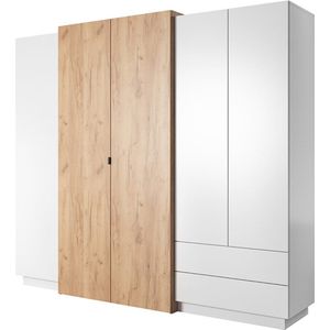 3-deurskast - Kledingkast met planken en laden - Kledingroede - Wit/gouden ambachtelijke eik - 230 cm