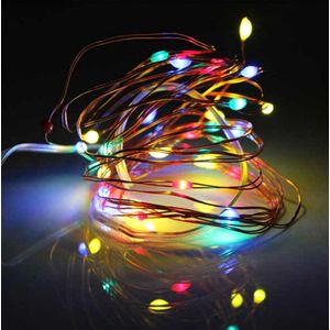 KIMU 2x Led Lampjes Snoer - Regenboog 2 meter Lichtsnoer - Verlichting Kleding Lichtjes Haar Hoed Ledlampjes Fiets Streng Multicolor CR2032 Festival